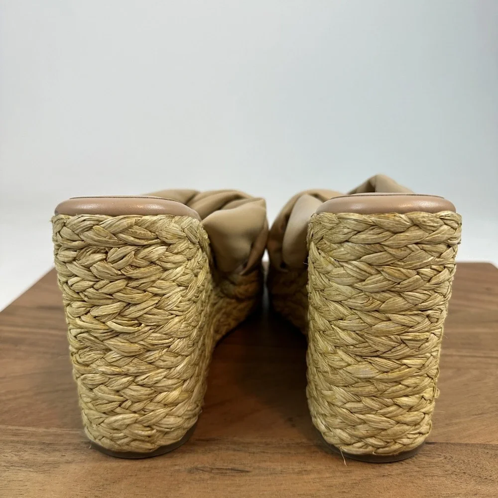 Womens Marc Fisher LTD Navina Slip On‎ Nude Leather Espadrille Wedges Size 10 M